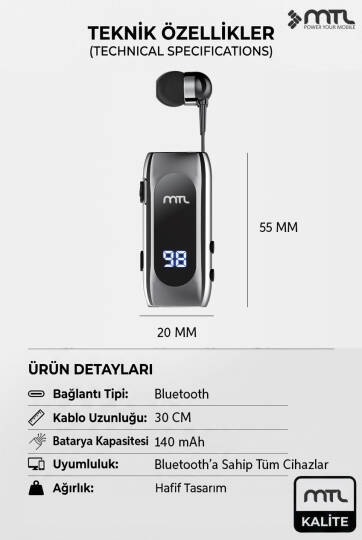 Makaralı Bluetooth Kulaklık Digital Göstergeli Çift Telefon Destekli MT982 - 2