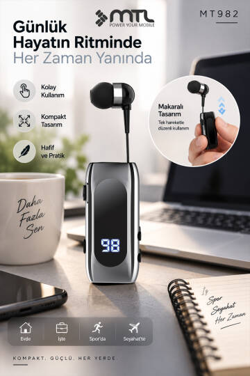 Makaralı Bluetooth Kulaklık Digital Göstergeli Çift Telefon Destekli MT982 - 4