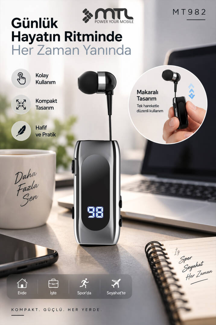 Makaralı Bluetooth Kulaklık Digital Göstergeli Çift Telefon Destekli MT982 - 4