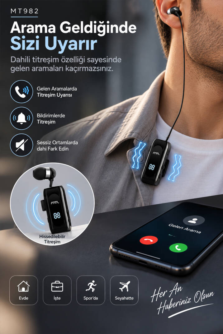 Makaralı Bluetooth Kulaklık Digital Göstergeli Çift Telefon Destekli MT982 - 6