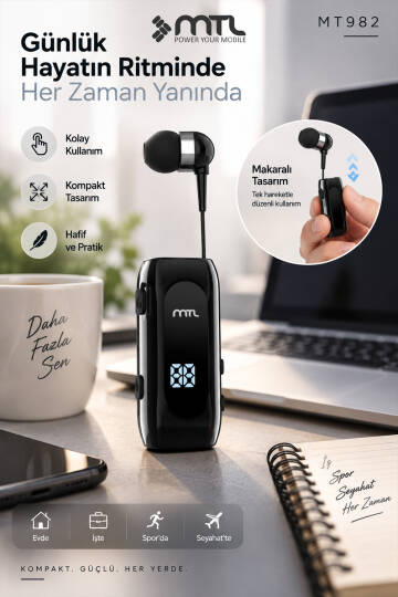 Makaralı Bluetooth Kulaklık Digital Göstergeli Çift Telefon Destekli MT982 - 11