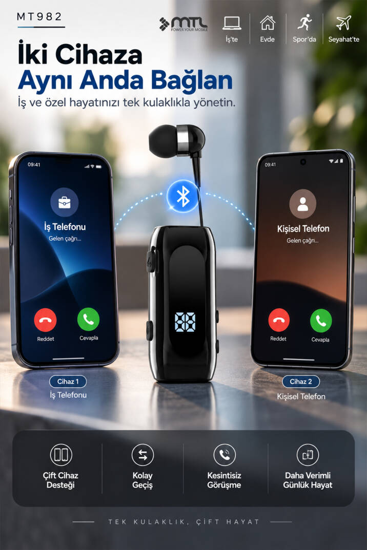 Makaralı Bluetooth Kulaklık Digital Göstergeli Çift Telefon Destekli MT982 - 12