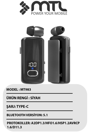 Makaralı Bluetooth Kulaklık Digital Göstergeli Çift Telefon Destekli MT983 - 3