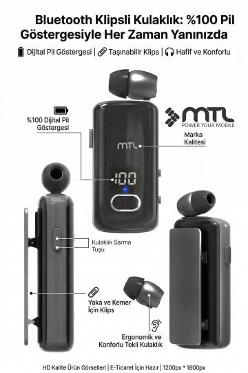 Makaralı Bluetooth Kulaklık Digital Göstergeli Çift Telefon Destekli MT983 - 4