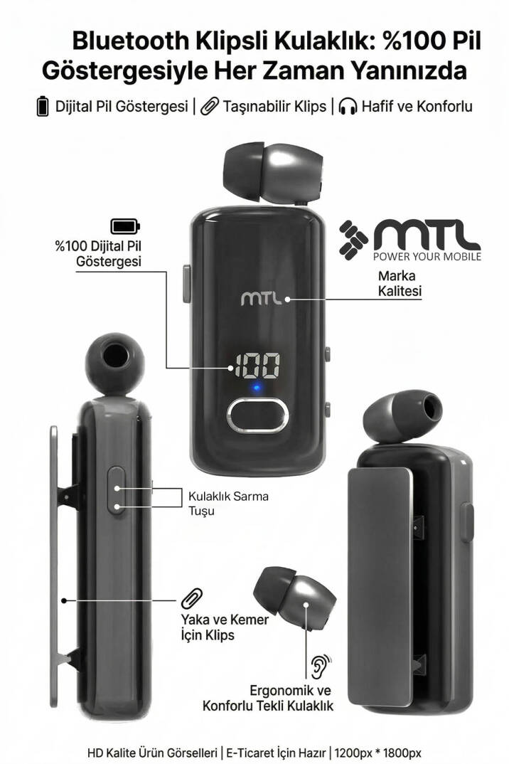Makaralı Bluetooth Kulaklık Digital Göstergeli Çift Telefon Destekli MT983 - 4