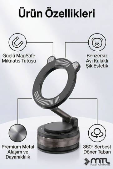 Manyetik Dayanıklı Araç İçi Telefon Tutucu - Tek Tıkla Kolay Kullanım MagSafe Uyumlu - 3