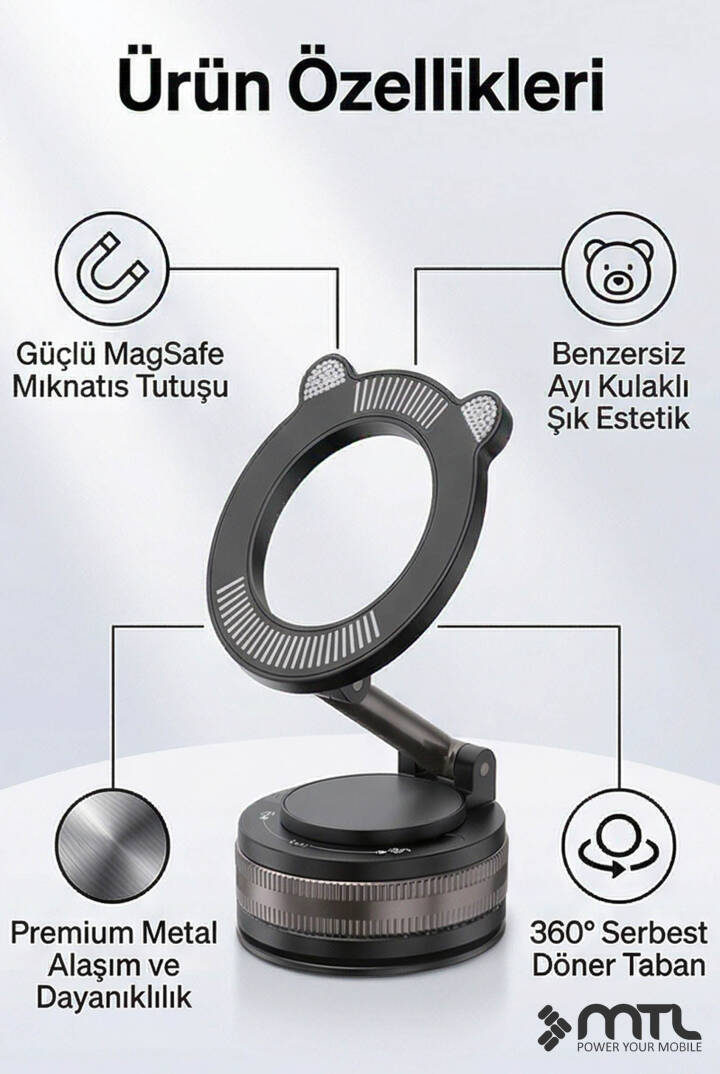 Manyetik Dayanıklı Araç İçi Telefon Tutucu - Tek Tıkla Kolay Kullanım MagSafe Uyumlu - 3