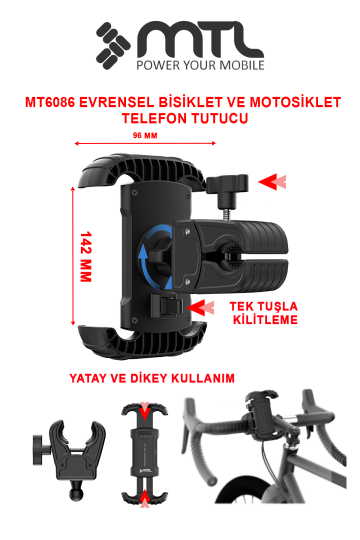 Motosiklet Bisiklet Telefon Tutucu Titreşim Önleyici 4 Köşe Kilit 360° Döner MT6086 - 2