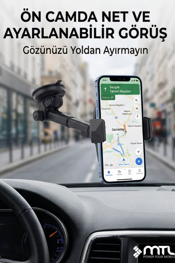 Otomatik Kilitli Teleskopik Kol Araç İçi Telefon Tutucu Dayanıklı ve Güçlü Vantuz 360° Döner MT6042 - 3