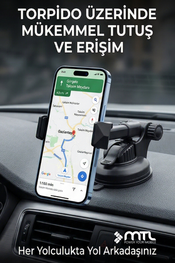 Otomatik Kilitli Teleskopik Kol Araç İçi Telefon Tutucu Dayanıklı ve Güçlü Vantuz 360° Döner MT6042 - 4