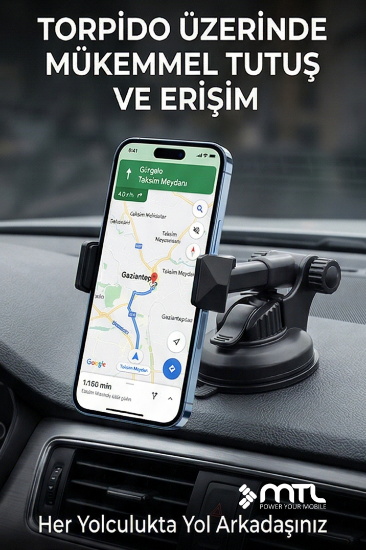 Otomatik Kilitli Teleskopik Kol Araç İçi Telefon Tutucu Dayanıklı ve Güçlü Vantuz 360° Döner MT6042 - 4