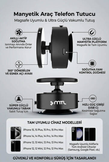 Otomatik Vakumlu Araç Telefon Tutucu - MagSafe Uyumlu Manyetik Telefon Tutucu MT6080 - 4