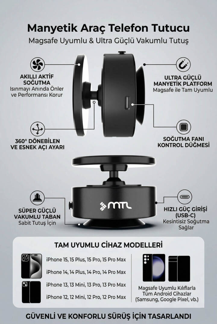 Otomatik Vakumlu Araç Telefon Tutucu - MagSafe Uyumlu Manyetik Telefon Tutucu MT6080 - 4