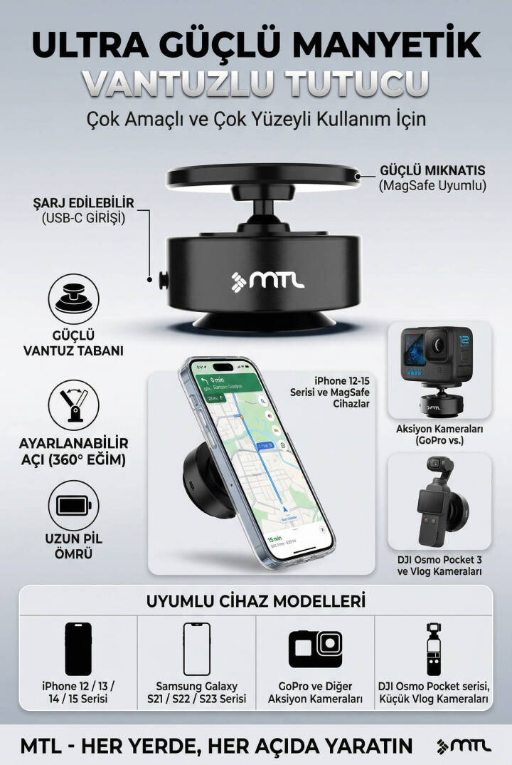 Otomatik Vakumlu Araç Telefon Tutucu - MagSafe Uyumlu Manyetik Telefon Tutucu MT6080 - 5