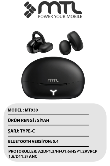 OWS Klipsli Kablosuz BT v5.4 + EDR + ANC Kulak Üstü Premium Sporcu Kulaklığı MT930 - 10