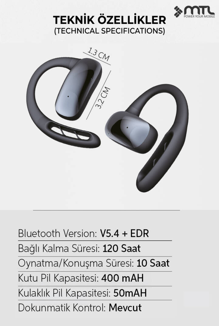 OWS Sporcu Kablosuz Bluetooth Kulaklık Kulak Üstü Ultra Konforlu Air Conduction Tipi MT934 - 7