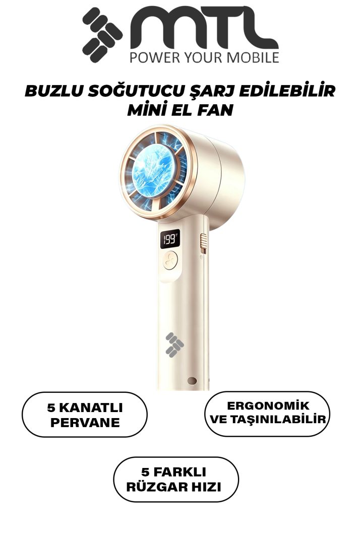 Peltier Buz Soğutmalı El Vantilatörü | 199 Kademe, 3600mAh, 9300 RPM, USB-C, Askılı MT8420 - 1