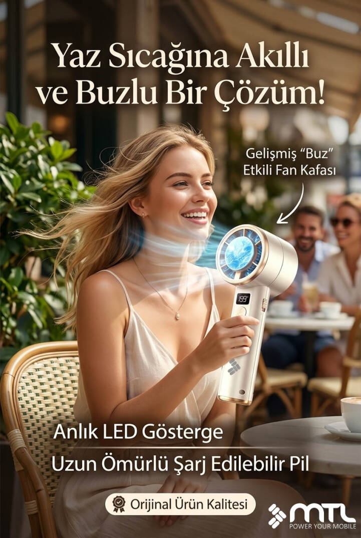 Peltier Buz Soğutmalı El Vantilatörü | 199 Kademe, 3600mAh, 9300 RPM, USB-C, Askılı MT8420 - 4