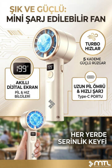 Peltier Buz Soğutmalı El Vantilatörü | 199 Kademe, 3600mAh, 9300 RPM, USB-C, Askılı MT8420 - 5