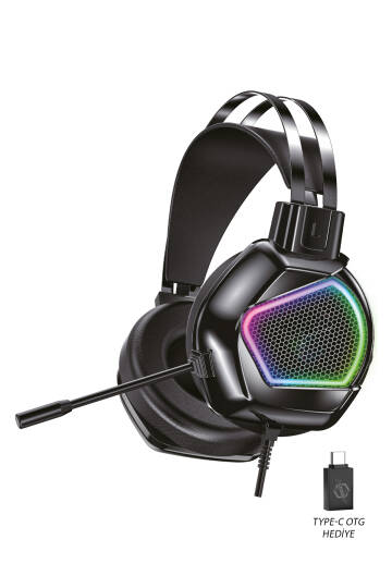 RB401 RGB Aydınlatmalı Mikrofonlu Gaming Oyuncu Kulaklığı Type-C OTG ile USB 7.1