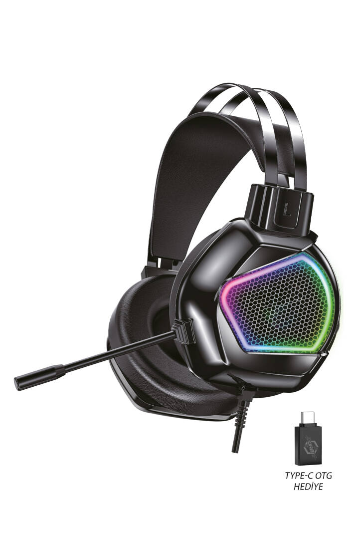 RB401 RGB Aydınlatmalı Mikrofonlu Gaming Oyuncu Kulaklığı Type-C OTG ile USB 7.1 - 1