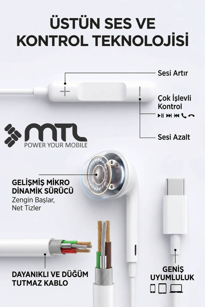 Redmi K70 Pro Uyumlu Tak Çalıştır Stero Type-C Kulaklık MT293A - 4