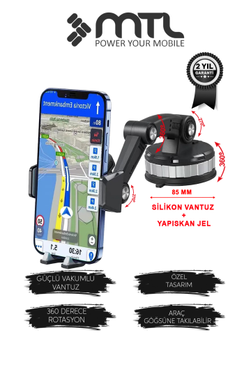 Robot Kollu Çok Eklemli Araç İçi Telefon Tutucu Süper Güçlü Vakumlu Dayanklı Otomatik Kilitli 360°