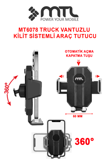 Robot Kollu Çok Eklemli Araç İçi Telefon Tutucu Süper Güçlü Vakumlu Dayanklı Otomatik Kilitli 360° - 2