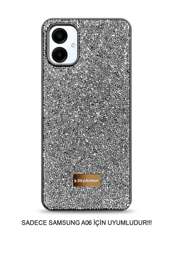 Samsung A06 Uyumlu Kadife İç Yüzey Tasarımlı Taşlı Işıltılı Parlak Pırlanta Kılıf Dia Plus - 13