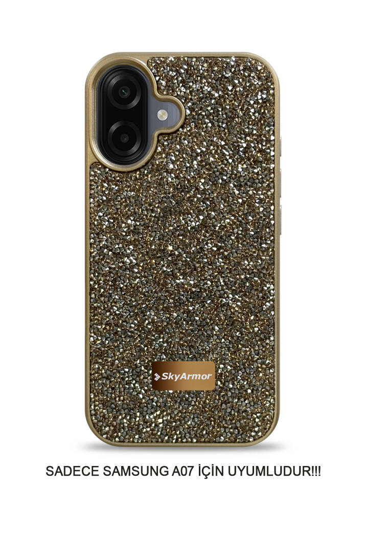 Samsung A07 / A08 Uyumlu Kadife İç Yüzey Tasarımlı Taşlı Işıltılı Parlak Pırlanta Kılıf Dia Plus - 7