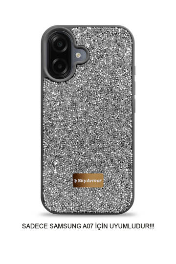 Samsung A07 / A08 Uyumlu Kadife İç Yüzey Tasarımlı Taşlı Işıltılı Parlak Pırlanta Kılıf Dia Plus - 12
