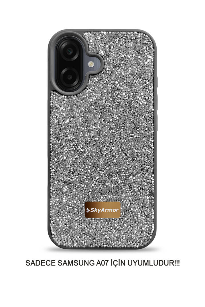 Samsung A07 / A08 Uyumlu Kadife İç Yüzey Tasarımlı Taşlı Işıltılı Parlak Pırlanta Kılıf Dia Plus - 12