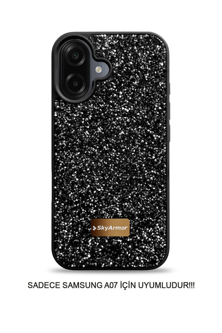 Samsung A07 / A08 Uyumlu Kadife İç Yüzey Tasarımlı Taşlı Işıltılı Parlak Pırlanta Kılıf Dia Plus - 35