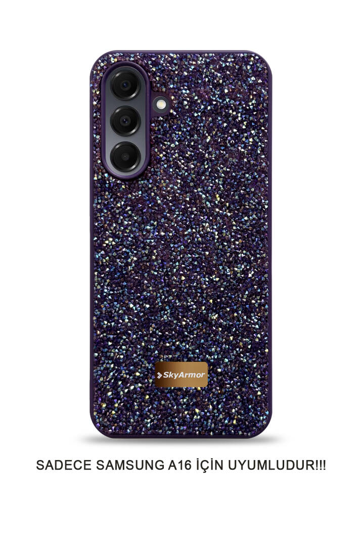 Samsung A16 Uyumlu Kadife İç Yüzey Tasarımlı Taşlı Işıltılı Parlak Pırlanta Kılıf Dia Plus - 25
