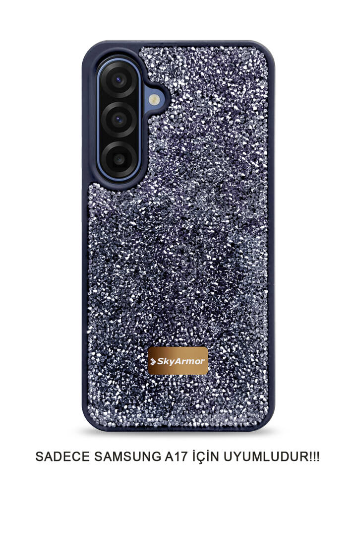 Samsung A17 Uyumlu Kadife İç Yüzey Tasarımlı Taşlı Işıltılı Parlak Pırlanta Kılıf Dia Plus - 25