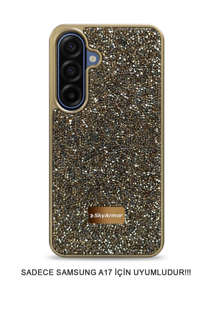 Samsung A17 Uyumlu Kadife İç Yüzey Tasarımlı Taşlı Işıltılı Parlak Pırlanta Kılıf Dia Plus - 7