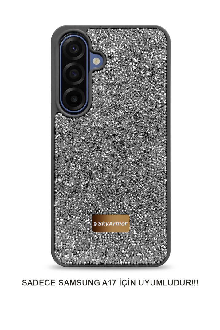 Samsung A17 Uyumlu Kadife İç Yüzey Tasarımlı Taşlı Işıltılı Parlak Pırlanta Kılıf Dia Plus - 13