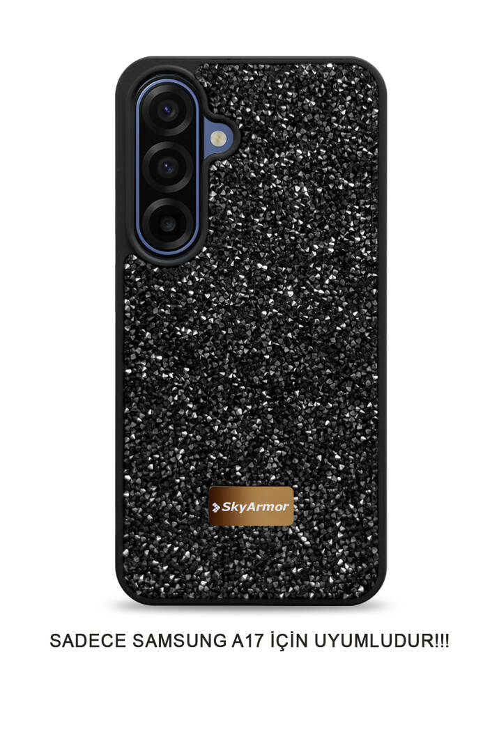 Samsung A17 Uyumlu Kadife İç Yüzey Tasarımlı Taşlı Işıltılı Parlak Pırlanta Kılıf Dia Plus - 43