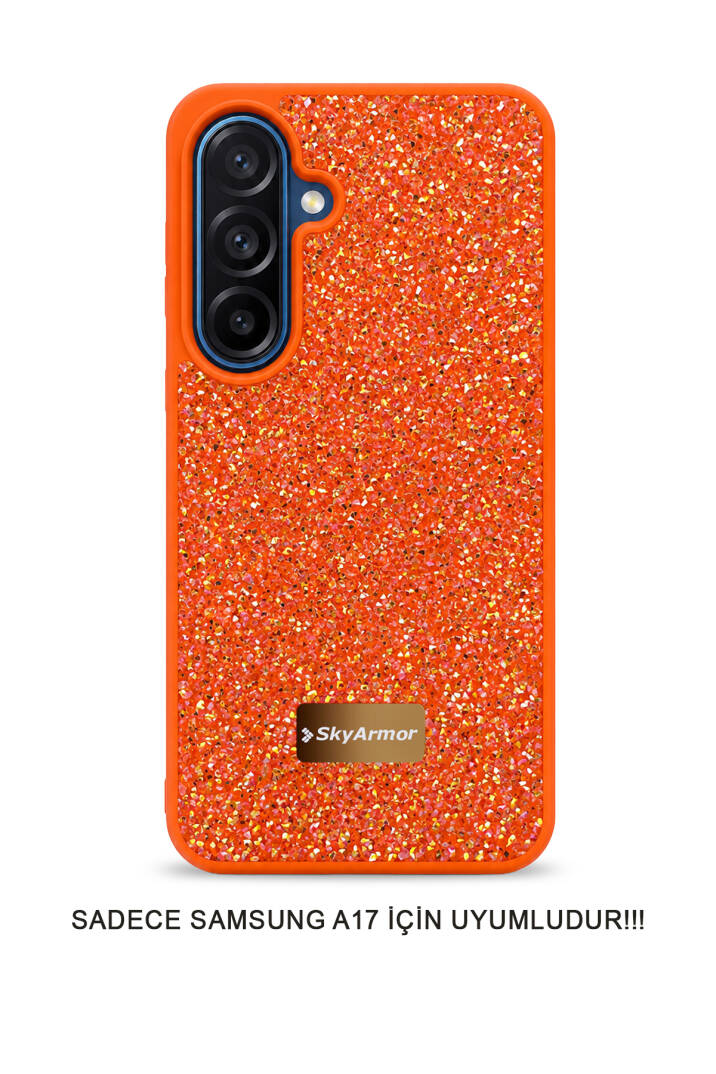 Samsung A17 Uyumlu Kadife İç Yüzey Tasarımlı Taşlı Işıltılı Parlak Pırlanta Kılıf Dia Plus - 49