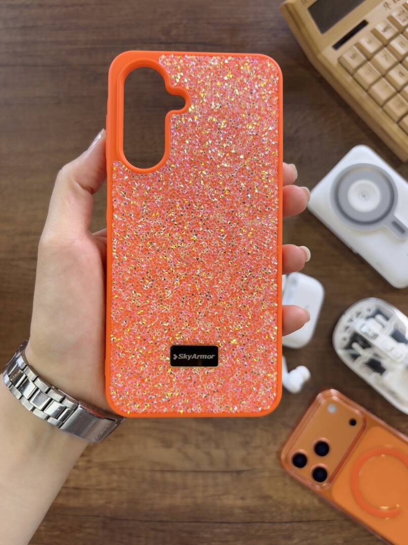 Samsung A17 Uyumlu Kadife İç Yüzey Tasarımlı Taşlı Işıltılı Parlak Pırlanta Kılıf Dia Plus - 50