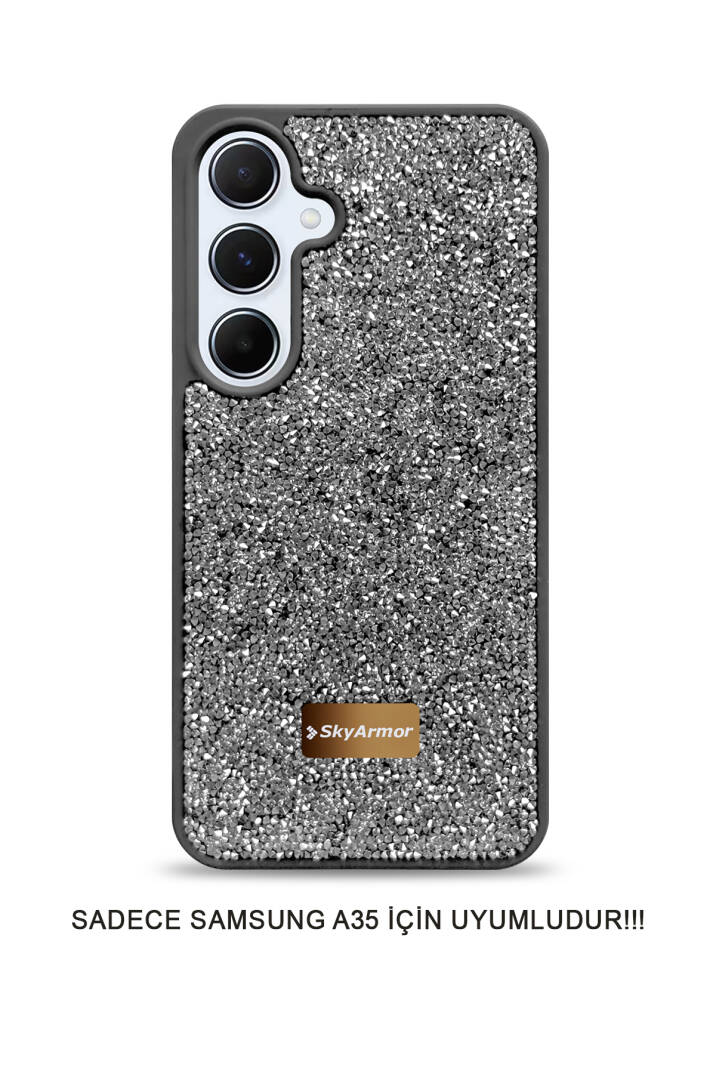 Samsung A35 Uyumlu Kadife İç Yüzey Tasarımlı Taşlı Işıltılı Parlak Pırlanta Kılıf Dia Plus - 13