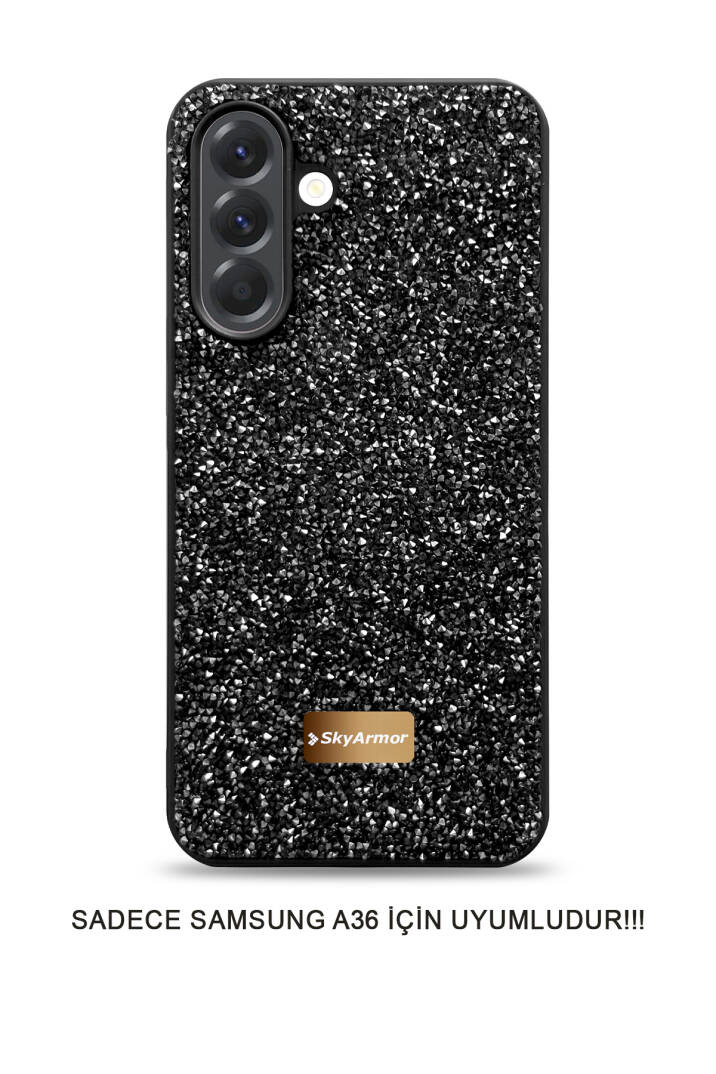 Samsung A36 Uyumlu Kadife İç Yüzey Tasarımlı Taşlı Işıltılı Parlak Pırlanta Kılıf Dia Plus - 37
