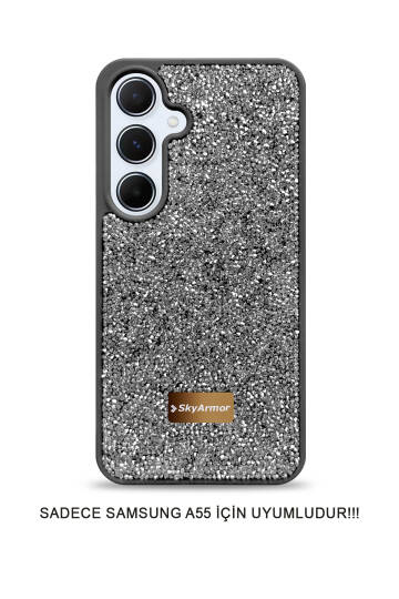 Samsung A55 Uyumlu Kadife İç Yüzey Tasarımlı Taşlı Işıltılı Parlak Pırlanta Kılıf Dia Plus - 13