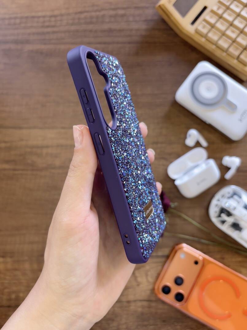 Samsung A55 Uyumlu Kadife İç Yüzey Tasarımlı Taşlı Işıltılı Parlak Pırlanta Kılıf Dia Plus - 29