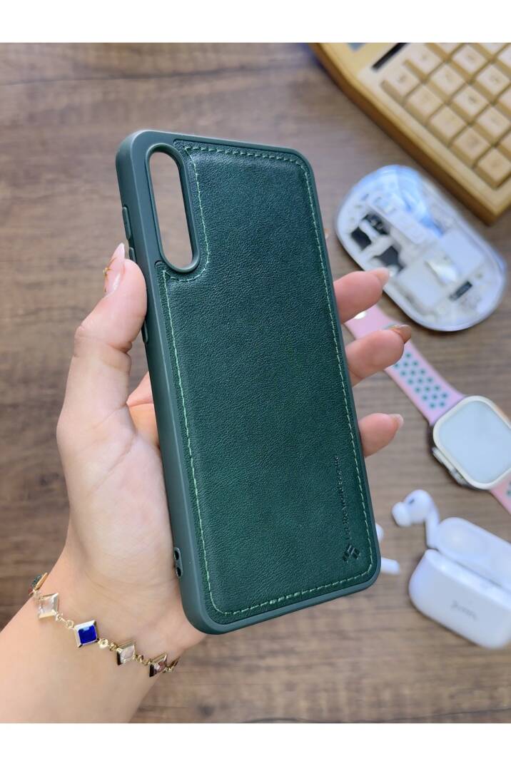 Samsung Galaxy A70 Uyumlu Premium Deri Dokulu Darbelere Karşı Dayanıklı Nazal Silikon Kılıf - 5