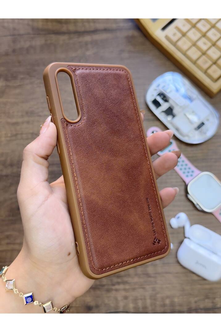 Samsung Galaxy A70 Uyumlu Premium Deri Dokulu Darbelere Karşı Dayanıklı Nazal Silikon Kılıf - 1