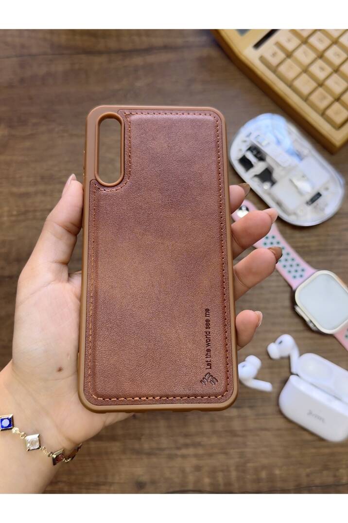 Samsung Galaxy A70 Uyumlu Premium Deri Dokulu Darbelere Karşı Dayanıklı Nazal Silikon Kılıf - 4