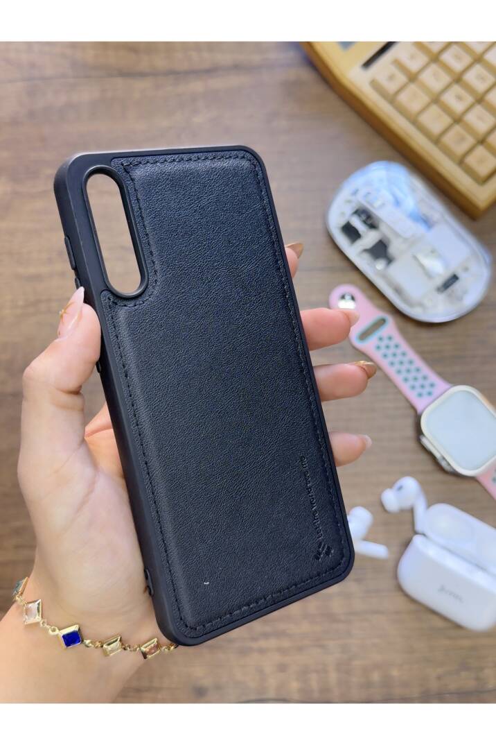Samsung Galaxy A70 Uyumlu Premium Deri Dokulu Darbelere Karşı Dayanıklı Nazal Silikon Kılıf - 9