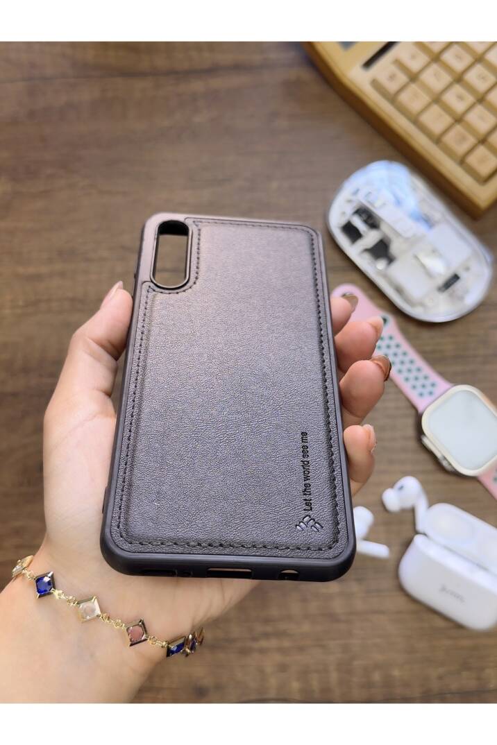 Samsung Galaxy A70 Uyumlu Premium Deri Dokulu Darbelere Karşı Dayanıklı Nazal Silikon Kılıf - 11
