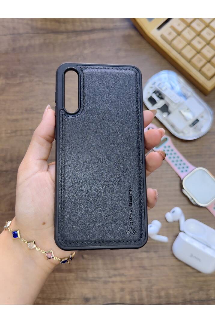Samsung Galaxy A70 Uyumlu Premium Deri Dokulu Darbelere Karşı Dayanıklı Nazal Silikon Kılıf - 12